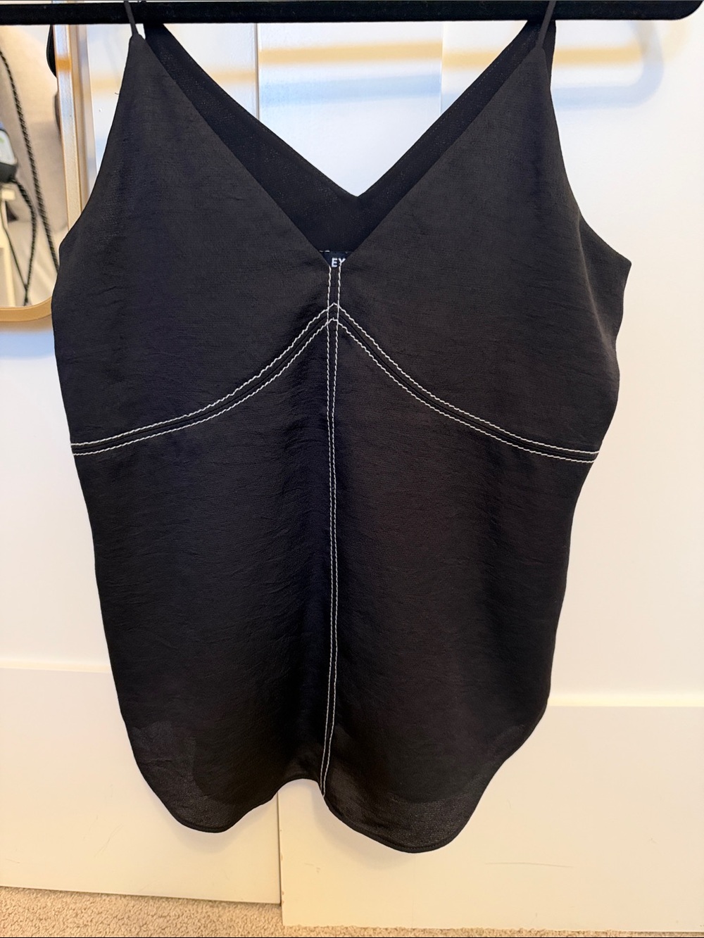 Express Black V-Neck Cami with White Contrast Topstitching